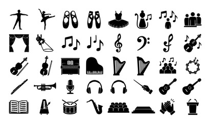 Ballet and Music Black Silhouette Icon Collection Vector Set for Arts and Culture © Lipon