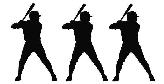 Professional baseball player silhouettes in batting stance isolated on white background vector