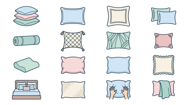 Colorful pillows and blankets arranged.