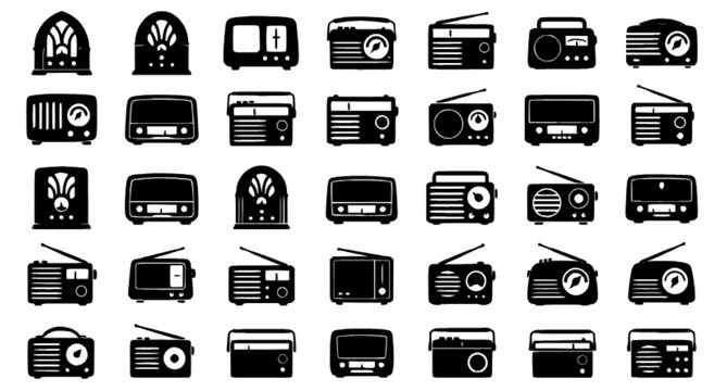 Vintage Radio Silhouette Old Retro Radio Icon Set Vector Illustration