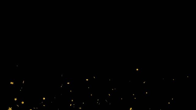 Gold Confetti Burst on Black Background with Luma Matte - 4K Festive Loop with Alpha Matte