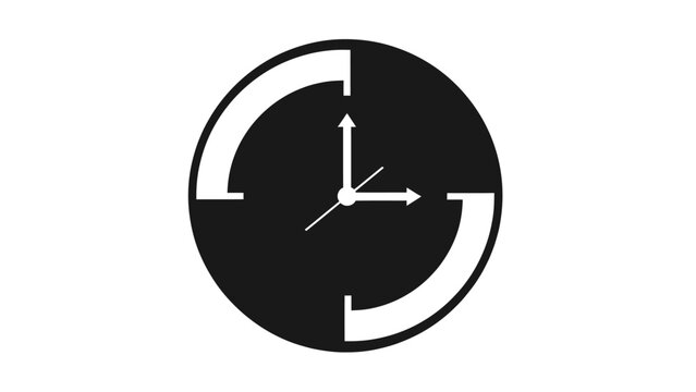 Minimalist black and white clock face with arrows and circular segments