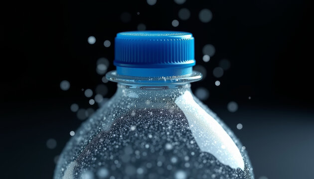 Detailed close up of a water bottle cap showcasing bubbles that emphasize the issue of microplastic pollution