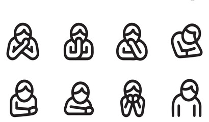 Collection of simple icons depicting human emotions and body language including sadness and contemplation. © Md