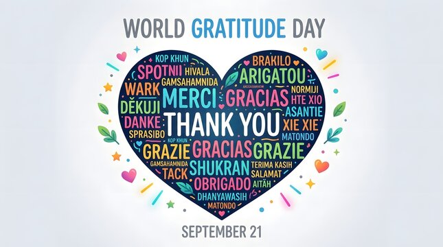 World gratitude day illustration thank you in multiple languages september 21