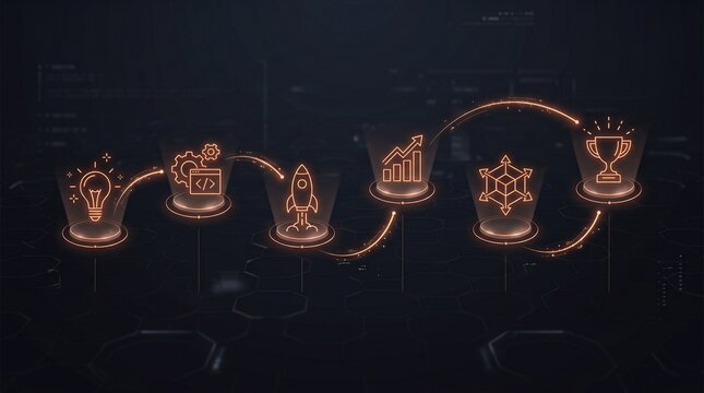 3D isometric blocks representing business milestones and career path