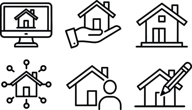 Real estate icons set home buying selling and property management concepts