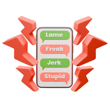 3D Illustration of Toxic Smartphone Messages for Cyberbullying Awareness