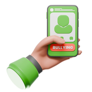 3D Hand Holding Smartphone with Cyberbullying Alert on Screen