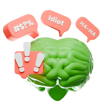 3D Brain Icon Representing Cyberbullying Trauma and Mental Health Impact