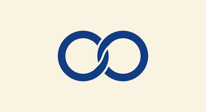 A blue infinity symbol interlocking two circles on a light background