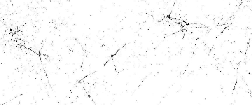 Black ink splatters and fine lines on a stark white background creating a textured abstract pattern grunge
