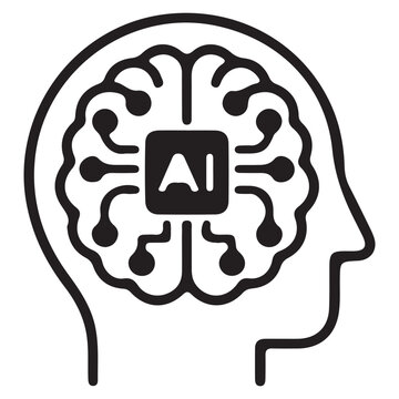 Human Head Silhouette With AI Brain Circuitry Icon Representing Artificial Intelligence And Neural Network Technology