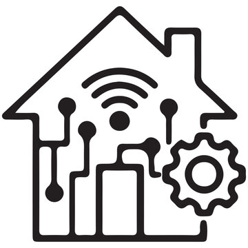 Smart Home Automation Icon With Wifi, IoT Circuits and Gear Symbolizing Connected Technology