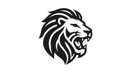 Stylized Lion Head Roaring Black and White Graphic. © dimas