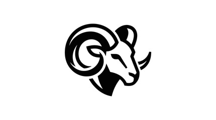 Stylized Ram Head Icon with Curved Horns. © dimas