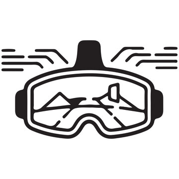 Ski Goggles With Mountain Reflection and Wind Lines Icon Representing Winter Sports Vision