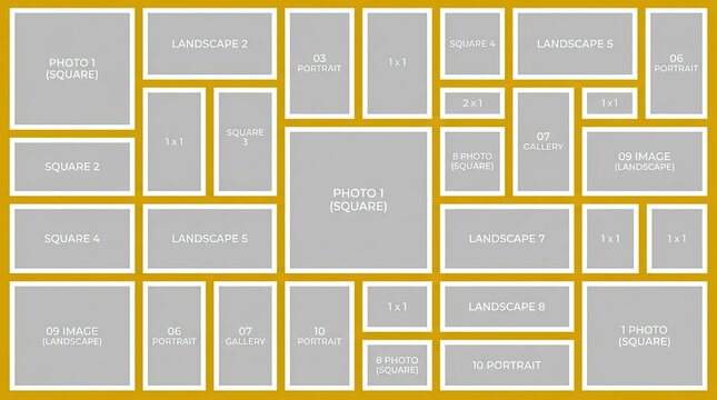 Yellow grid layout template for photo collage.
