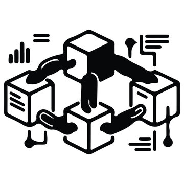 Abstract Blockchain Network Cubes Connected by Flowing Links &mdash; Decentralized Technology and Data Concept