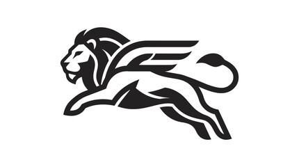 Winged Lion Symbol Illustration Black And White. © dimas