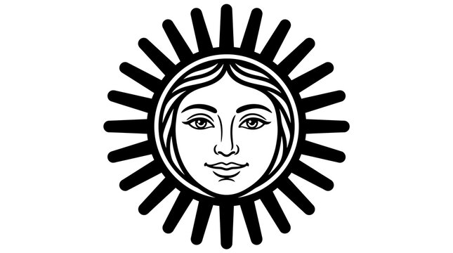 Sun face personification woman head vector art.