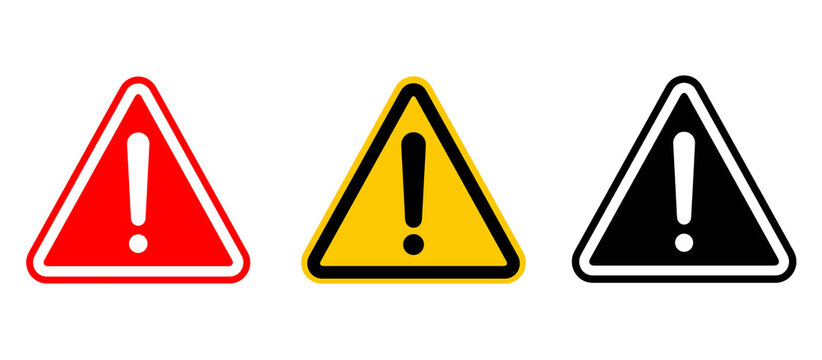 Warning Sign Icon Set Caution Alarm Danger Symbols with Exclamation Mark Editable Vector Illustration Isolated on Transparent Background.