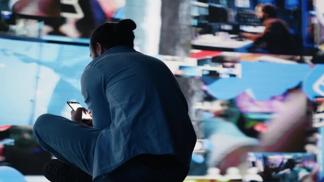 Desperate phone user endures anxiety, depression and emotional distress as obsessive scrolling and excessive information create a toxic social media experience.