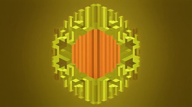 Futuristic Digital Midsummer Sun Made of Luminous Voxel Cubes on Transparent Background, Abstract 3D Sci-Fi Animation