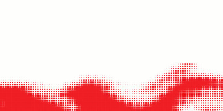 Red square pixel halftone gradient texture. Fading checkered gradation wallpaper. Abstract vanishing comic pop art backdrop. Vector repeated rasterized effect overlay. Bright squared dot background