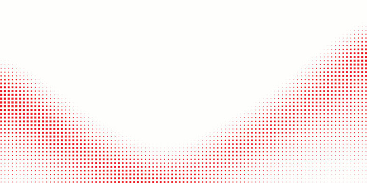 Red square pixel halftone gradient texture. Fading checkered gradation wallpaper. Abstract vanishing comic pop art backdrop. Vector repeated rasterized effect overlay. Bright squared dot background