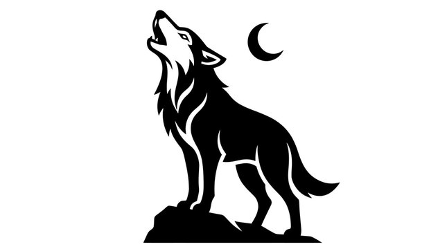 Howling wolf on rock vector illustration for wild animal nature theme and outdoor logos.