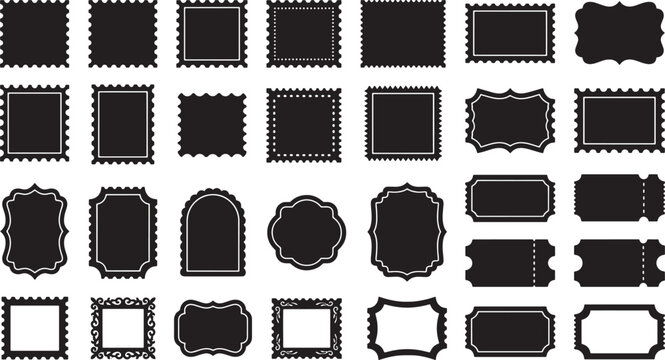 Collection of black stamp frames and borders with perforated edges Vector