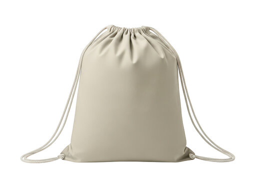 Beige canvas drawstring bag for gym or travel isolated on transparent background