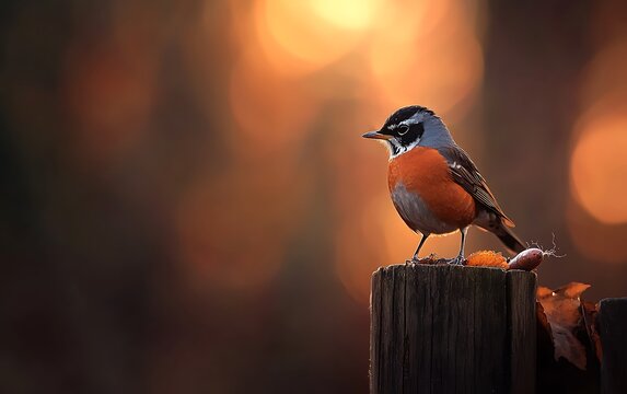 Bird perched on a wooden post, golden hour