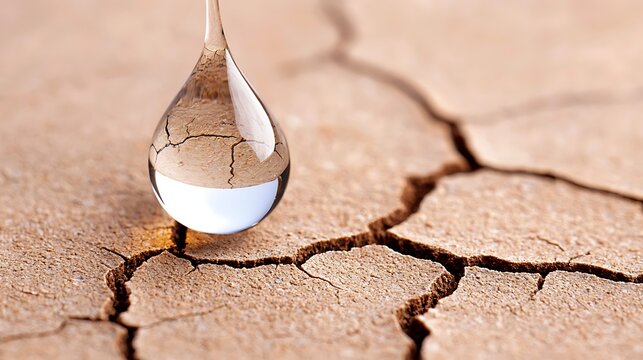 Water droplet on cracked earth