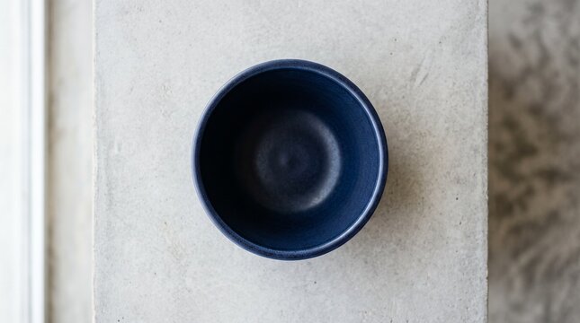 Dark Blue Ceramic Bowl on Textured Concrete Surface texture