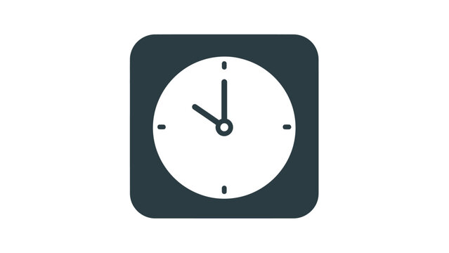 Simple dark gray square icon with rounded corners containing a white clock face with black hands