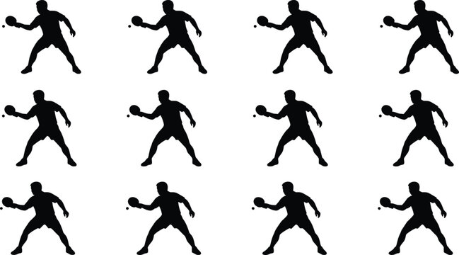Table tennis player icons, ping pong athlete silhouettes, racket sport symbols, competitive sports graphics, table tennis action poses