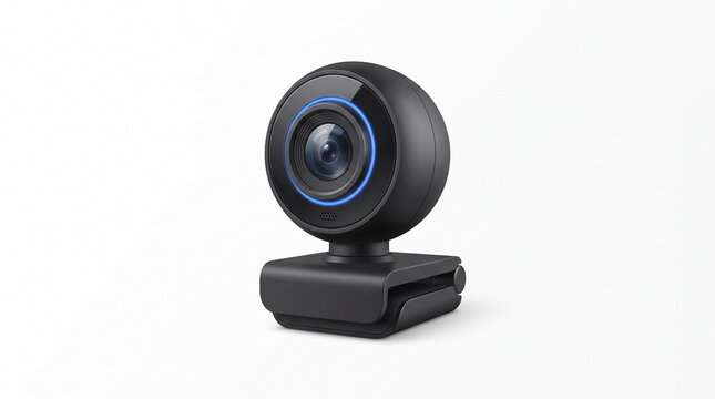 Modern black webcam for computer video conferencing and live streaming.