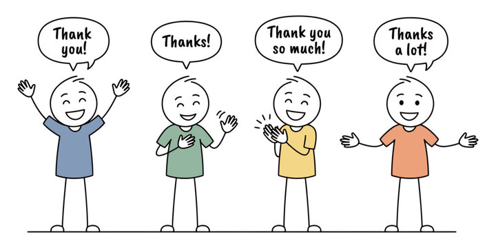 Diverse stick figures expressing gratitude with various thank you messages in speech bubbles a colorful illustration of appreciation