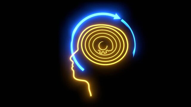 Personal growth and development. Business and education concept. Metaphor of problem solving, chaos and mess, difficult situation. Spiral way with gear in head as thoughts