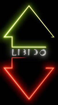 Word with arrows. The libido increase and decrease neon glowing icons.