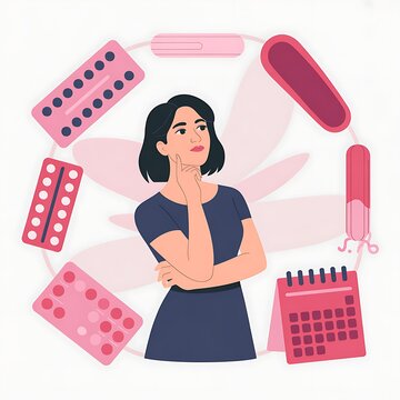 Modern flat vector illustration representing menstrual cycle, women's health, feminine hygiene, period care, contraception, reproductive health, and healthcare awareness. Perfect for medical websites,