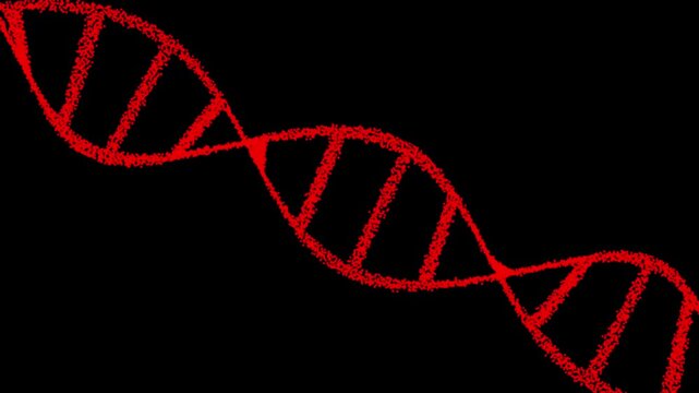 Red dna strand in motion against black background scientific genetic research concept