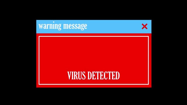 Warning message popup window on screen alert flashing with virus detected red triangle signal