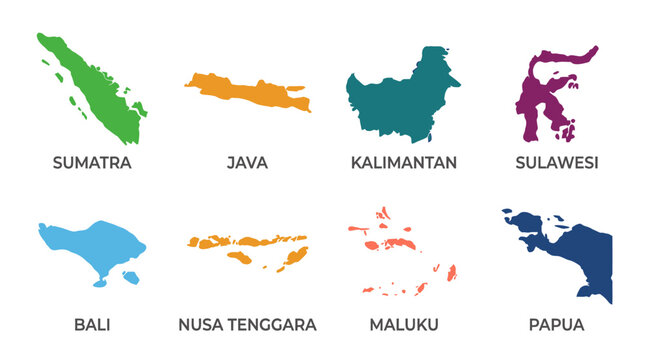 A colorful illustration of Indonesia's provinces including Sumatra, Java, Kalimantan, Sulawesi, Bali, Nusa Tenggara, Maluku, and Papua.