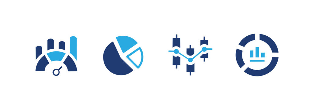 Analytics icon set. Contains metrics, pie charts, candlesticks, and statistics icons. Solid icon illustration pack.