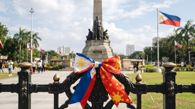 Philippines Independence Day Ribbon at Rizal Monument.