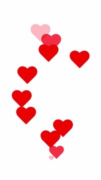 Vertical video of red heart flying animation on transparent background 
