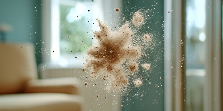 Closeup view of dust particles floating in air indoor environment photographic illustration of pollution
